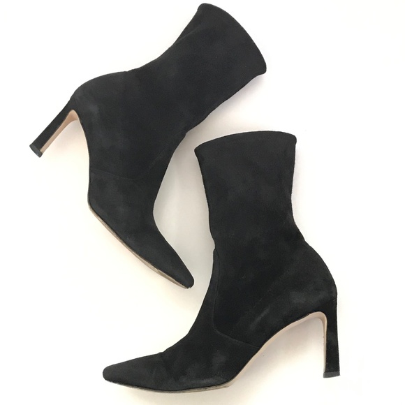 STUART WEITZMAN Black Suede Sock Boots Rapture Pointed Toe Size 8 Heels - Picture 9 of 16